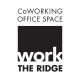 The logo design for Work the Ridge, a co-working office space, shows the word WORK simply appearing within a black square
