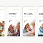 Four individual trifold service brochures reflecting the new RVNAhealth brand identity